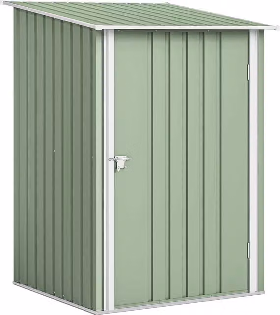 Casetta da Giardino Outsunny in Acciaio con Porta e Tetto Inclinato, Capanno Porta Attrezzi Verde Chiaro, L 100 cm x P 104 cm x H 160 cm