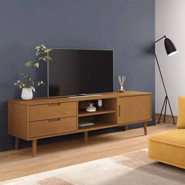 Mobile TV MOLDE vidaXL in legno massello di pino marrone L/P/H: 158 x 40 x 49 cm – 1