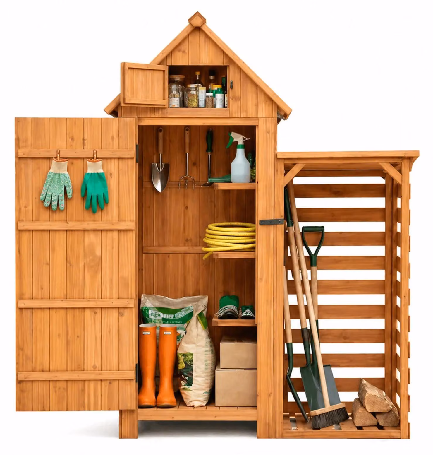 Capannoni da giardino in legno - Capannoni per attrezzi - Deposito per legna da ardere - Legno di abete resistente all'acqua - Tetto a falda unica - 77 x 54,2 x 179 cm - Colore naturale