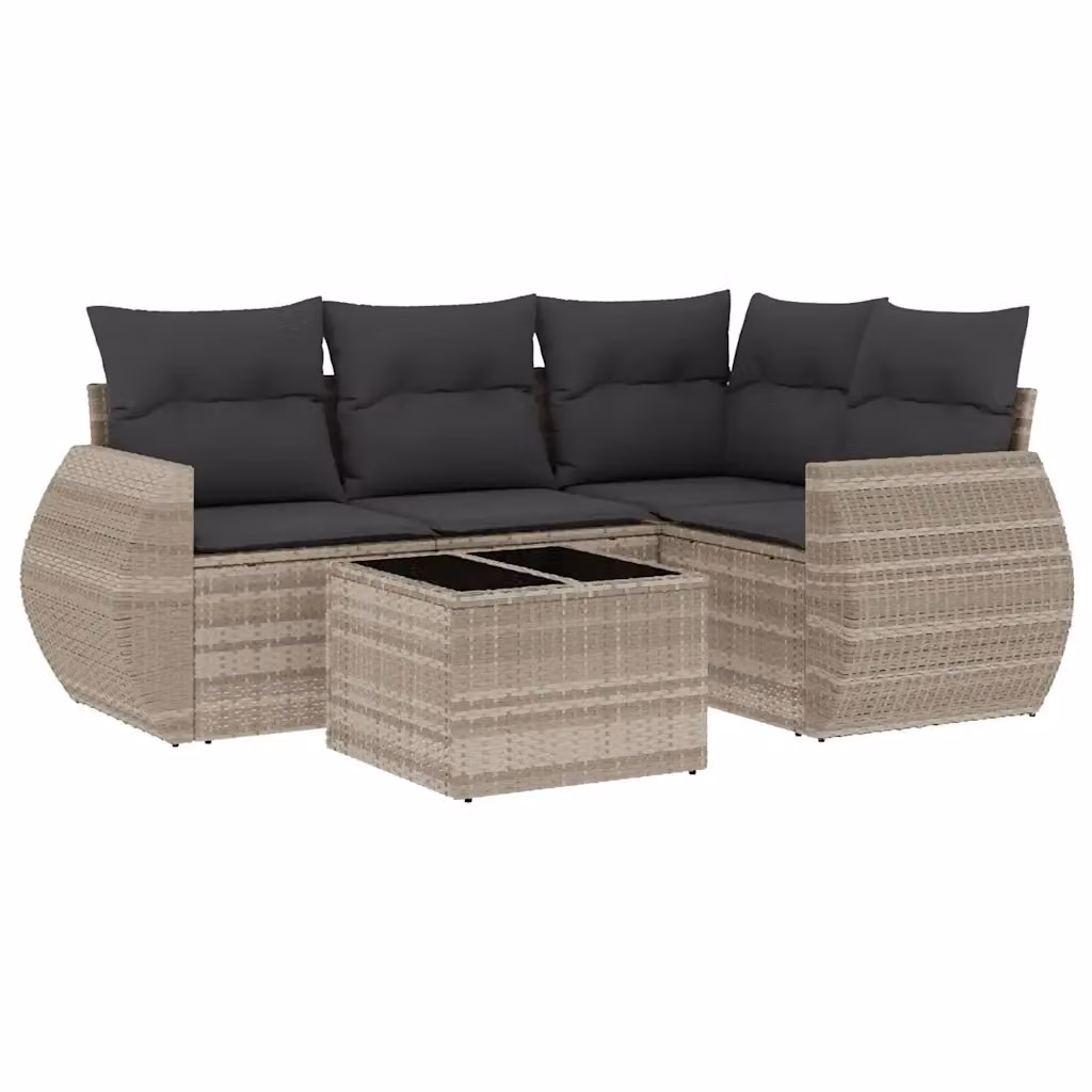 Set Divano da Giardino a L vidaXL 5 Pezzi con Cuscini Antracite e Tavolino in Vetro – 2