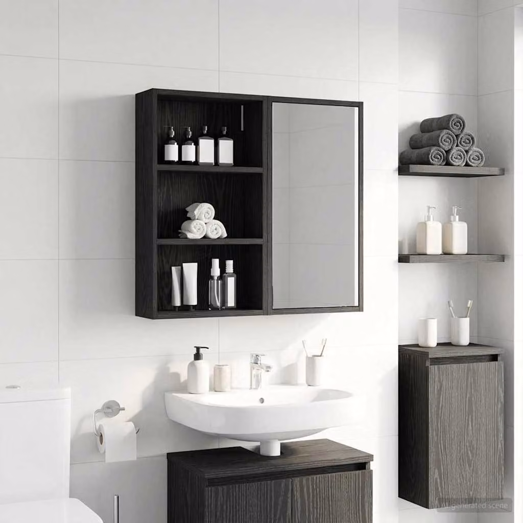 Armadio da bagno a muro moderno vidaXL in MDF nero opaco L: 40 cm, P: 14 cm, H: 70 cm