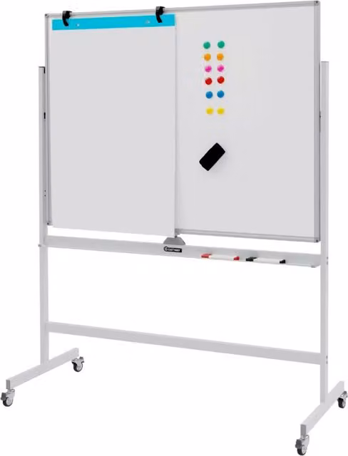Lavagna bianca magnetica doppia con ruote e regolazione in altezza, struttura resistente in metallo e alluminio, colore bianco – 1