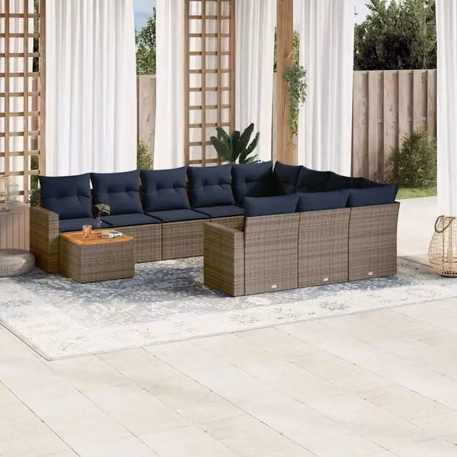 Set Divani da Giardino 11 pz con Cuscini in Polyrattan Grigio 3256642