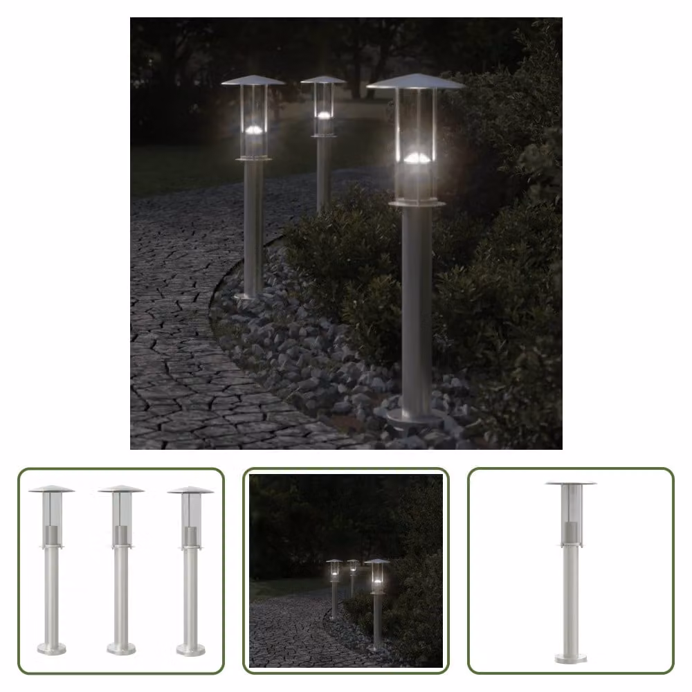 The Living Store Luci da sentiero 3 pezzi argento 60 cm in acciaio inox