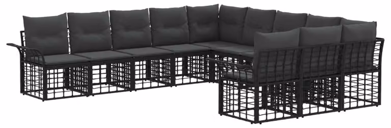 Set di divani da esterno 11 pcs Nero e Grigio scuro Poliestere