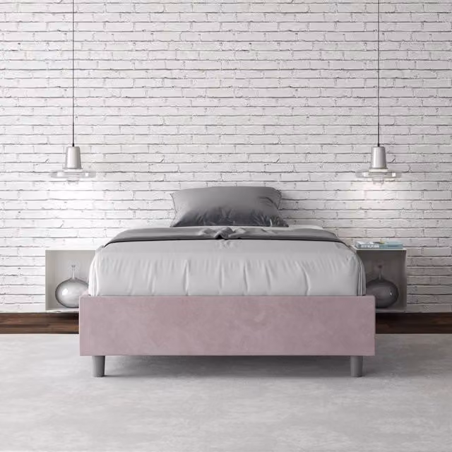 Letto una piazza e mezza contenitore imbottito 110x210 microfibra glicine Azelia