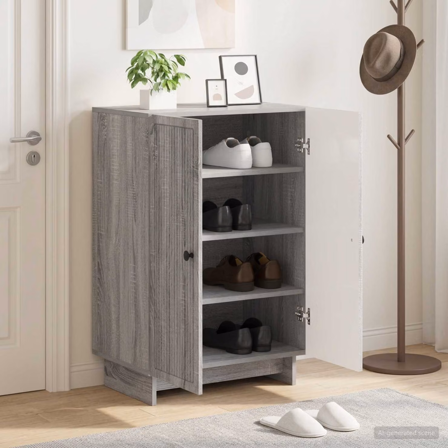 Mobile porta scarpe moderno vidaXL in legno e metallo, L: 59,5 cm, P: 39,5 cm, H: 90 cm