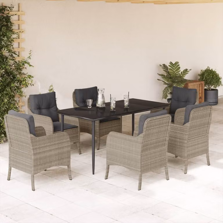 Set da pranzo da giardino vidaXL in polyrattan con piano in vetro, 7 pezzi, grigio antracite