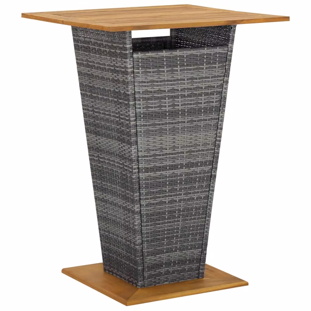 vidaXL Tavolo da bar grigio 80x80x110 cm in poly rattan e legno massiccio di acacia