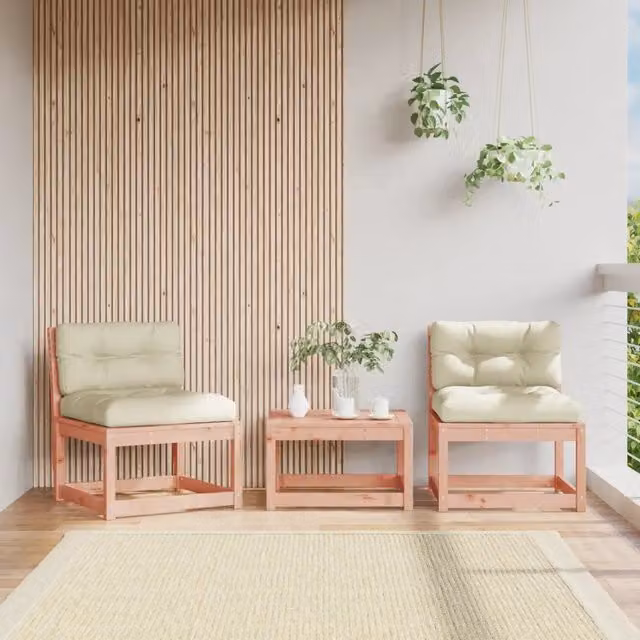 Set di 2 divani da giardino vidaXL in legno massello con cuscini beige e bianchi – 1
