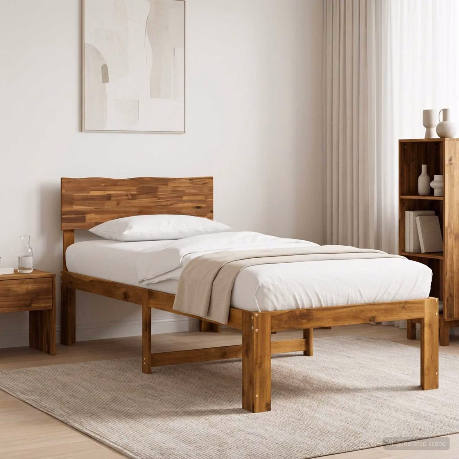 Letto Singolo con Testiera vidaXL ROSTOCK in Legno di Acacia Naturale Marrone L 90 cm x P 190 cm
