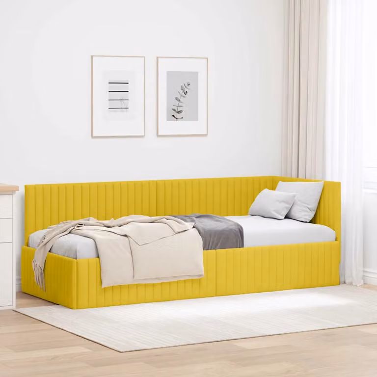 Cornice del letto ad angolo vidaXL in velluto giallo, L 200 x P 80 x H 72 cm