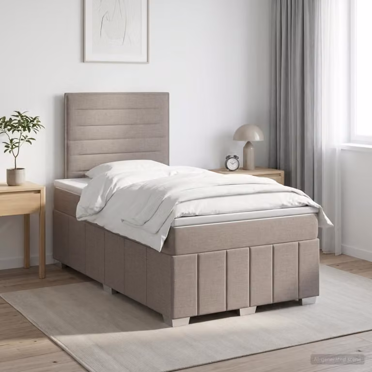 Letto box spring con materasso vidaXL in tessuto beige e grigio L/P/H: 200 x 120 x 140,5 cm