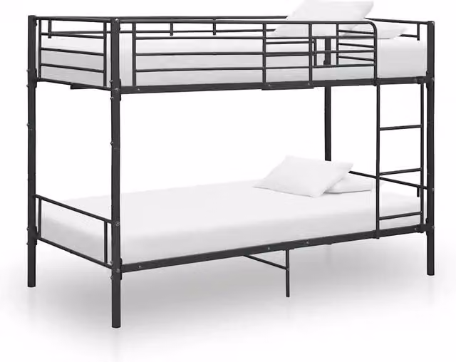 Letto singolo | Letto per adulti | Letto a Castello Nero in Metallo 90x200 cm