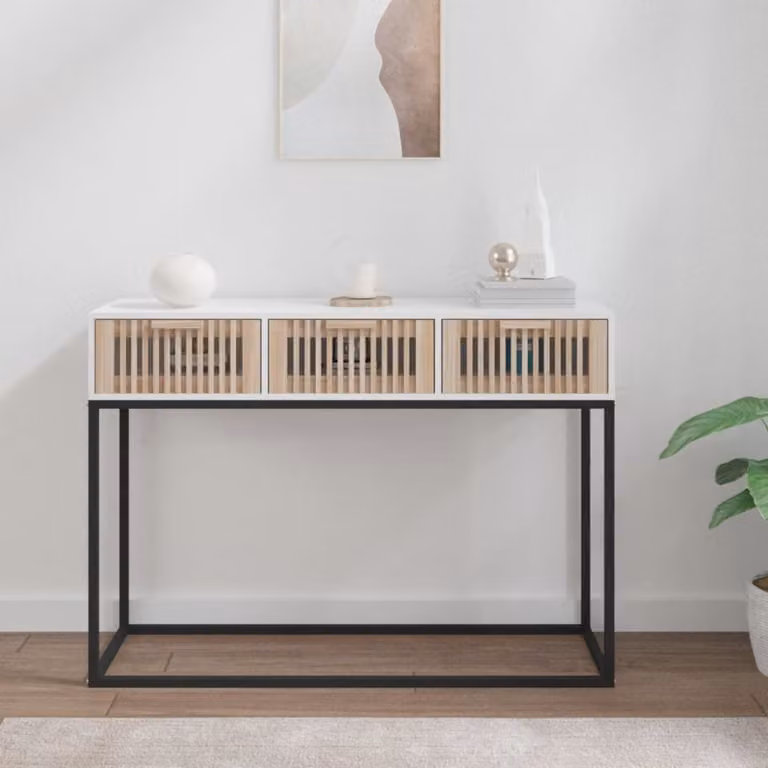 vidaXL Tavolino Consolle Bianco in Legno e Metallo Stile Scandinavo L: 105 cm, P: 30 cm, H: 75 cm