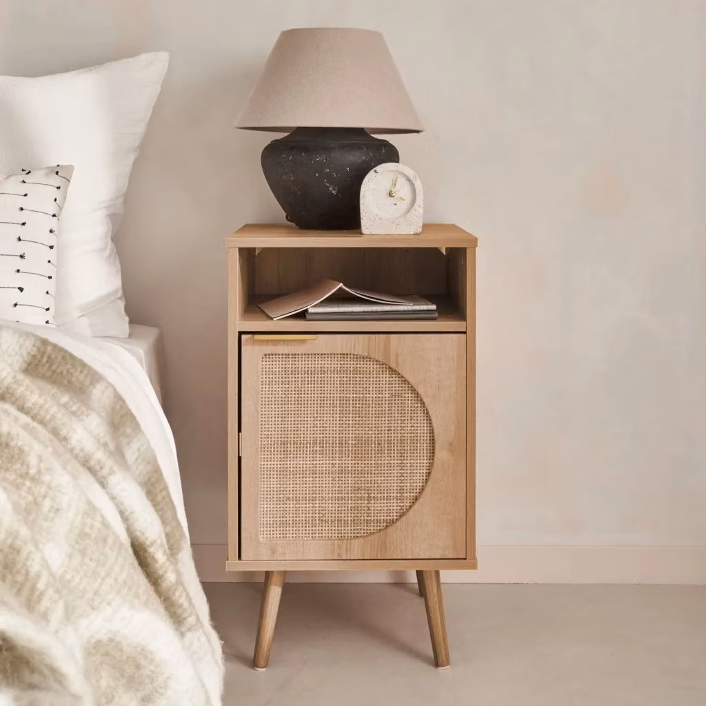 Set di 2 comodini Sweeek in effetto legno con scanalature arrotondate, colore beige e oro, L/P: 40 x 39 cm – 2