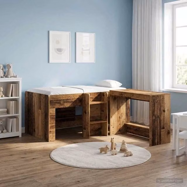 Letto singolo alto per bambini vidaXL in legno marrone con scala e scomparti laterali L/P/H: 163 x 80 x 160 cm