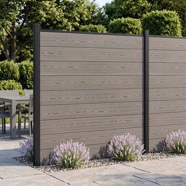 Set di recinzione vidaXL in WPC e alluminio grigio, L: 1391 cm, H: 186 cm