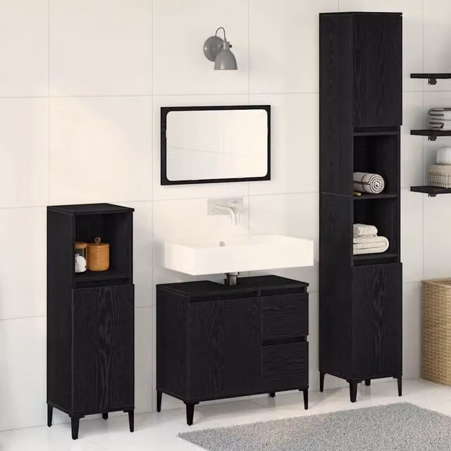Set di mobili per il bagno 3 pz Rovere Nero 3333087