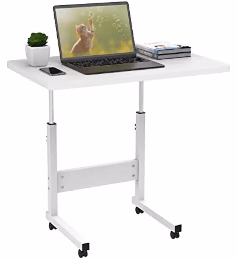 Tavolo per computer con rotelle, scrivania regolabile in altezza, divano confortevole, comodino, tavolo