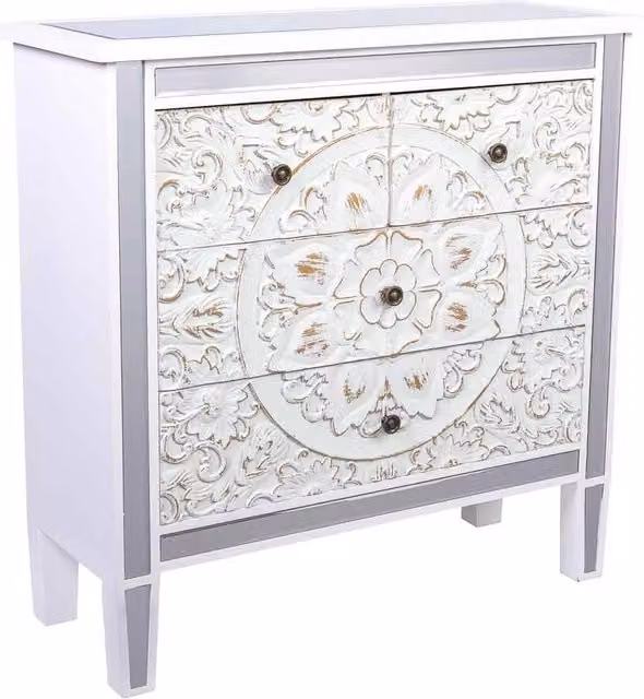 Comò in legno e vetro con 4 cassetti 80x30x81