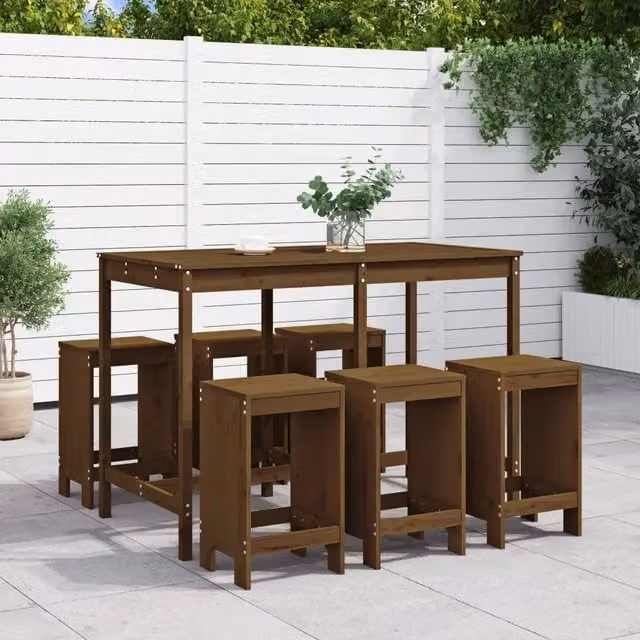 Set Bar da Giardino vidaXL in Legno di Pino Marrone, 7 Pezzi – 1