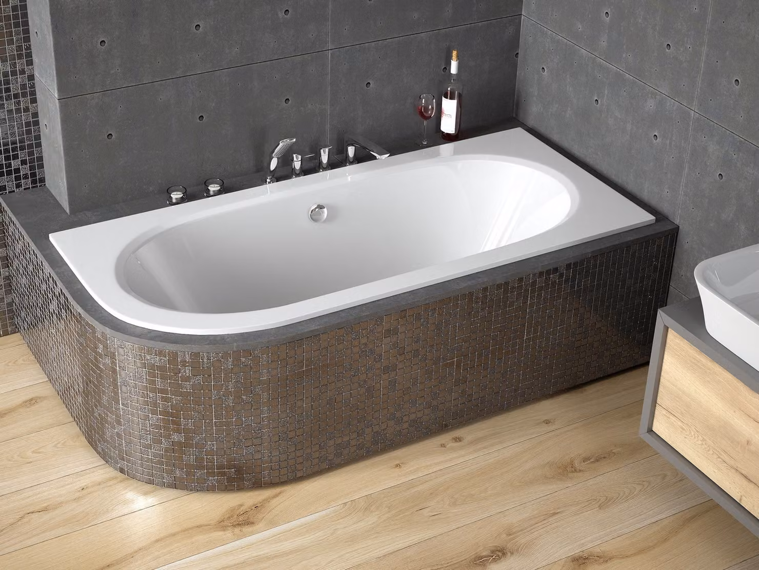 Vasca da bagno angolare 170x75 destra con rivestimento in polistirolo, scarico e piedini GRATIS | set completo 4in1 vasca originale in acrilico | BADLAND AVITA SLIM