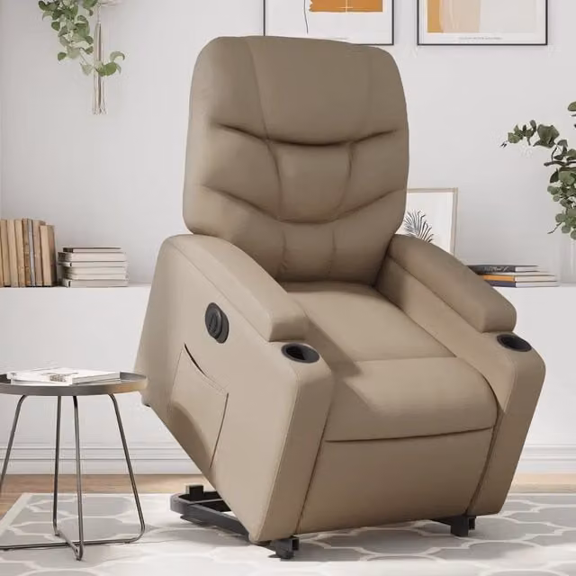 Poltrona Alzapersona Reclinante Elettrica vidaXL in Similpelle Beige con Braccioli – 1