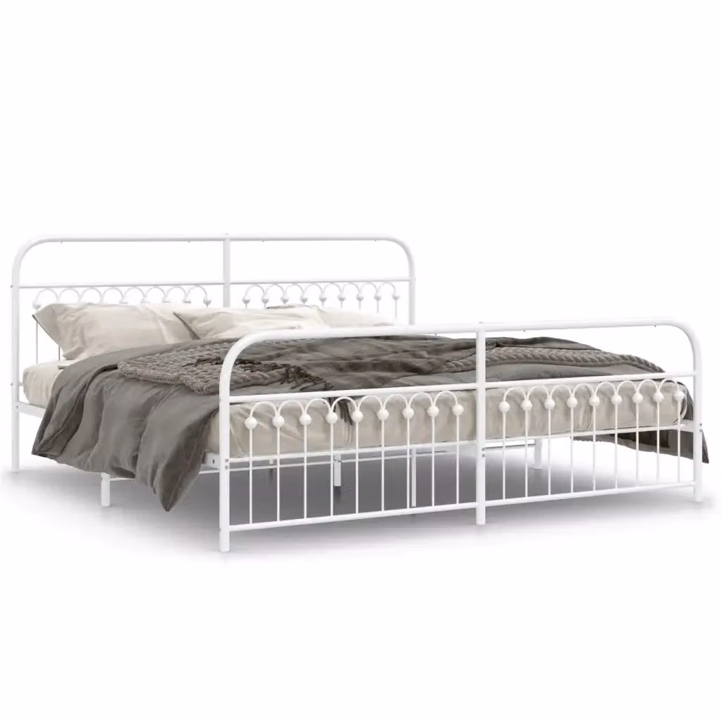 Giroletto con testiera e pediera in metallo bianco vidaXL 193x203 cm – 2