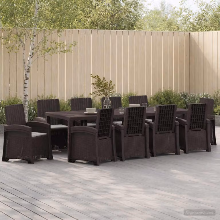 Set da pranzo per giardino e terrazzo vidaXL in rattan sintetico da 11 pezzi, colore marrone e grigio chiaro