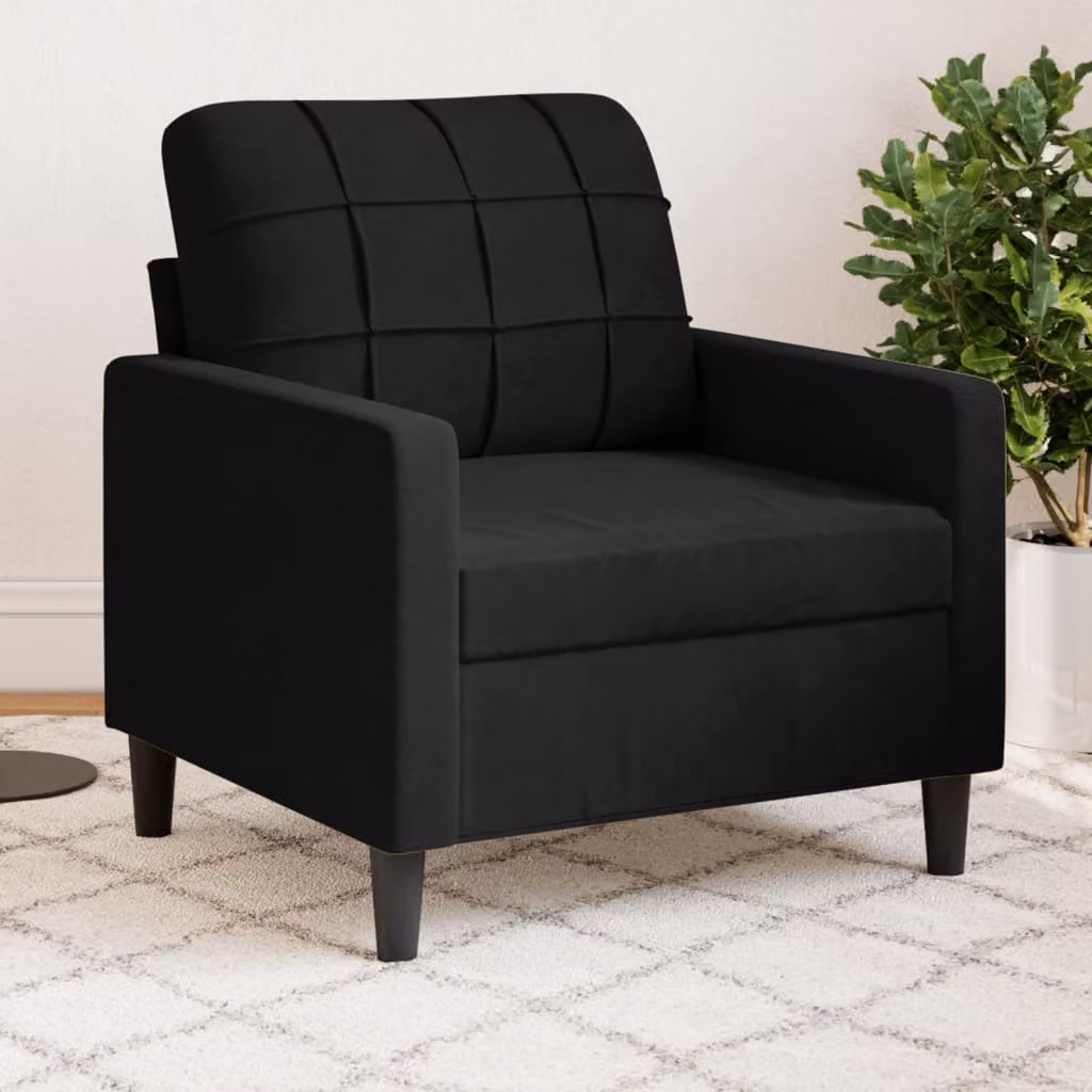 Poltrona moderna vidaXL in velluto nero con struttura in metallo e braccioli