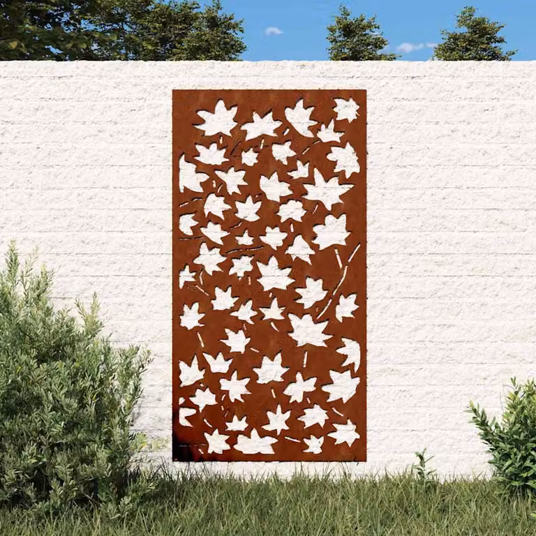 Decorazione da muro per giardino vidaXL in acciaio Corten color marrone con motivo foglia d'acero, L: 105 cm, H: 55 cm