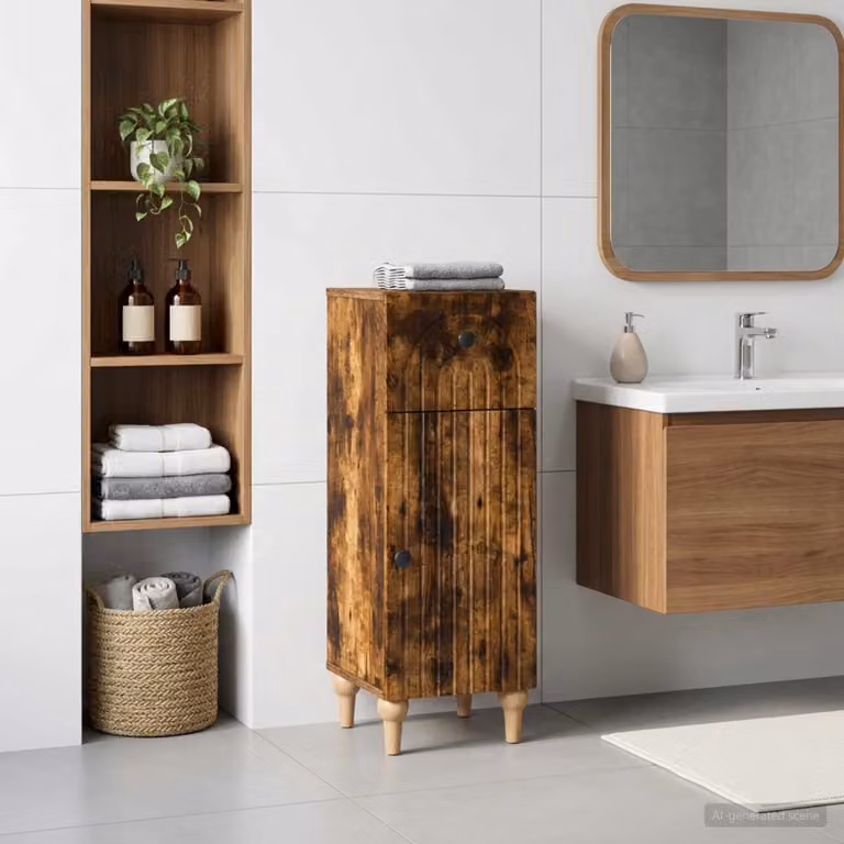 Mobiletto da bagno moderno vidaXL ALKMAAR in Rovere Fumo con ante a battente e ripiani interni, L/P/H: 30 x 31 x 80 cm