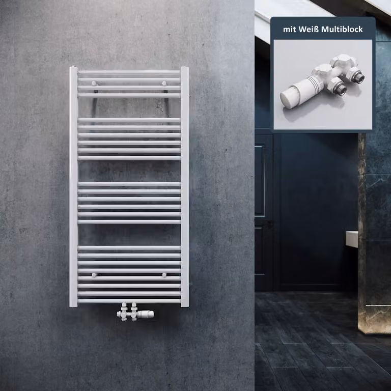 Radiatore design per bagno - 1200x600 mm - Bianco - Potenza: 562 Watt - Acciaio - Asciugatore per asciugamani