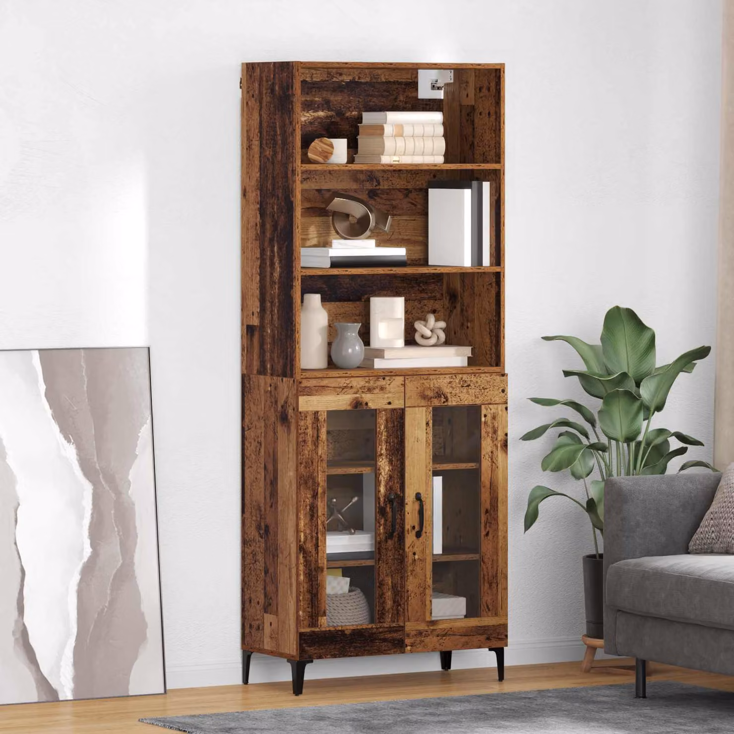 Credenza moderna vidaXL in legno ingegnerizzato e metallo, colore marrone, L: 69,5 cm, P: 34 cm, H: 180 cm