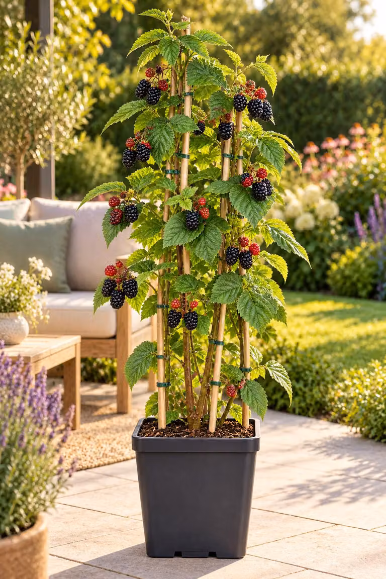 Rubus fruticosus "Chester", lampone senza spine, altezza 50-70 cm – arbusto resistente al freddo, ideale per giardino, pergolati e vasi