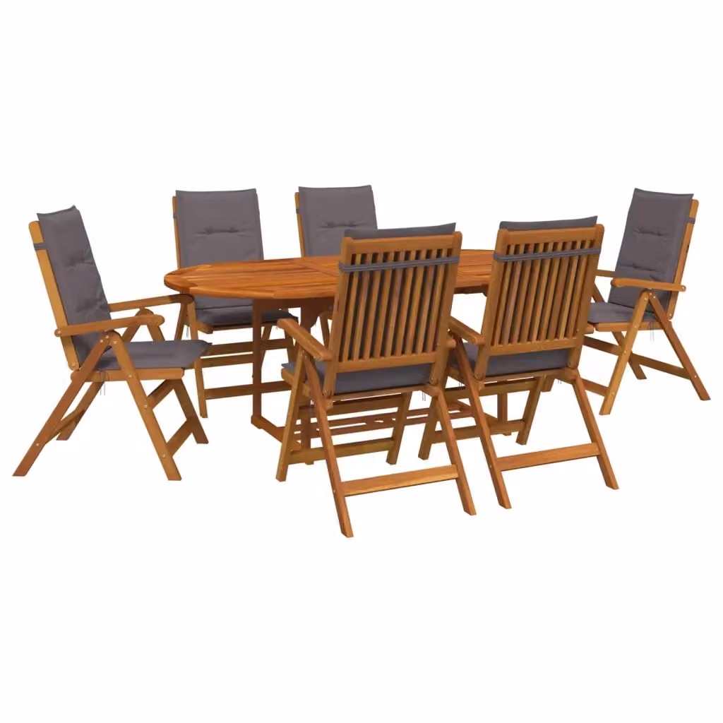 Set da pranzo da giardino vidaXL in legno di acacia oliato, 7 pezzi, colore marrone e antracite, L: 200 cm, P: 75 cm, H: 75 cm – 2