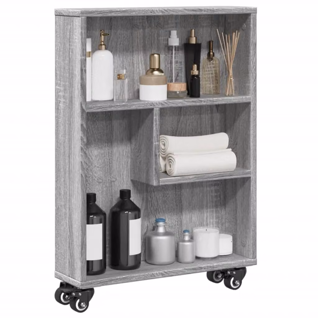 vidaXL Carrello Stretto Moderno Grigio in MDF con Ruote L/P/H: 48 x 13 x 68 cm