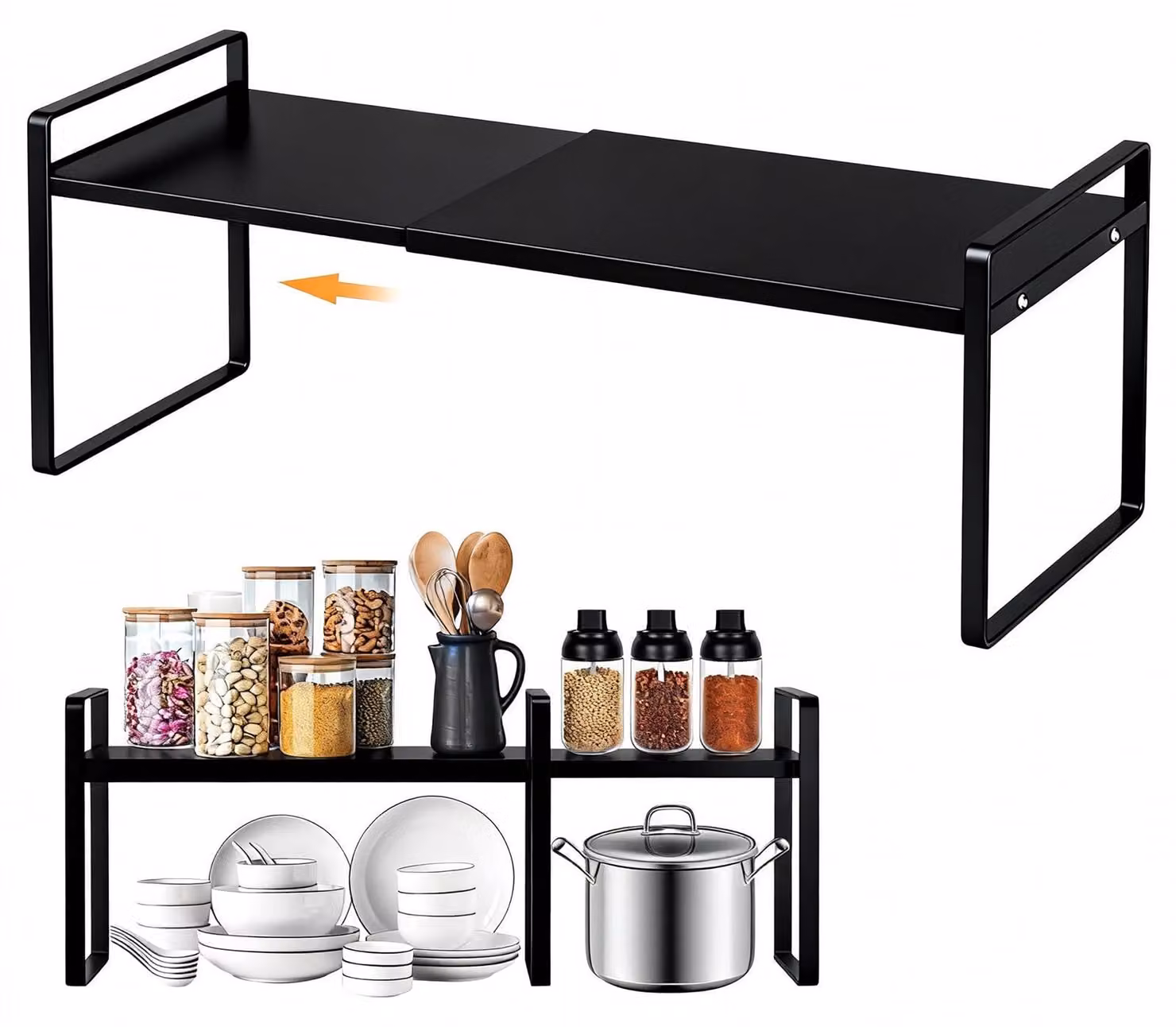 Kastello porta spezie, estraibile, regolabile, impilabile, per uso domestico e in cucina, larghezza 35-65 cm