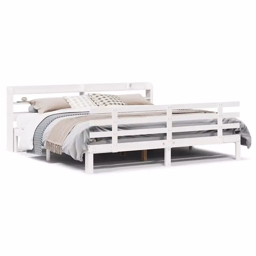 vidaXL Letto in legno di pino massiccio con testiera e doghe in legno, stile rustico, Bianco, L 200 cm x P 180 cm – 2