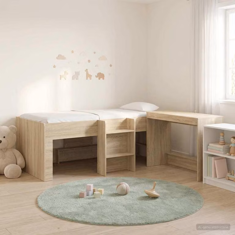 Letto a soppalco esclusivo con scrivania per bambini, 2 pezzi, finitura rovere Sonoma
