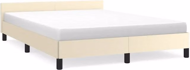 Letto matrimoniale moderno con testiera imbottita in tessuto beige L 140 x P 190 cm – 1