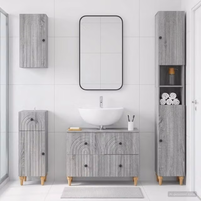 Set di mobili da bagno moderno vidaXL ALKMAAR composto da 4 pezzi in grigio opaco con mobile lavabo e pensile a muro