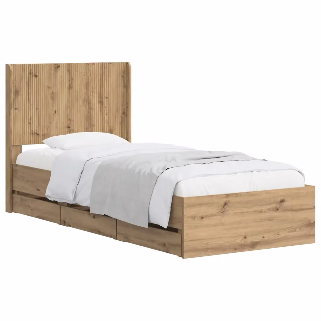 Letto moderno con contenitore e testata vidaXL in legno color rovere marrone L 140 cm x P 90 cm x H 204,5 cm – 2