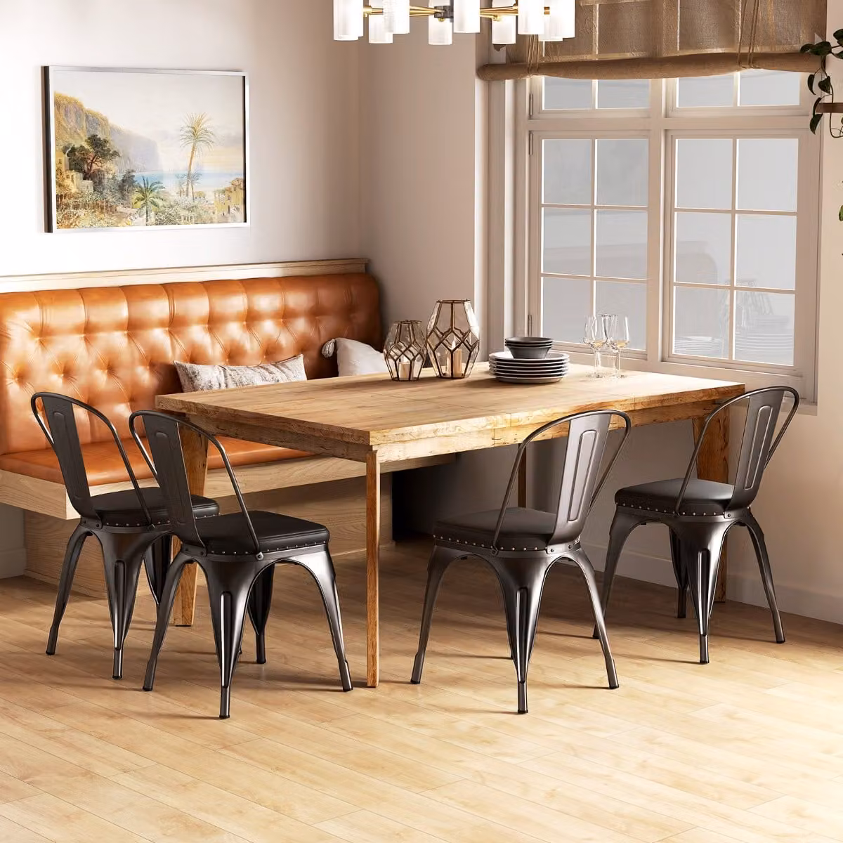 Set di 4 sedie da pranzo impilabili Costway in metallo con schienale rimovibile e sedile imbottito in pelle artificiale stile industriale