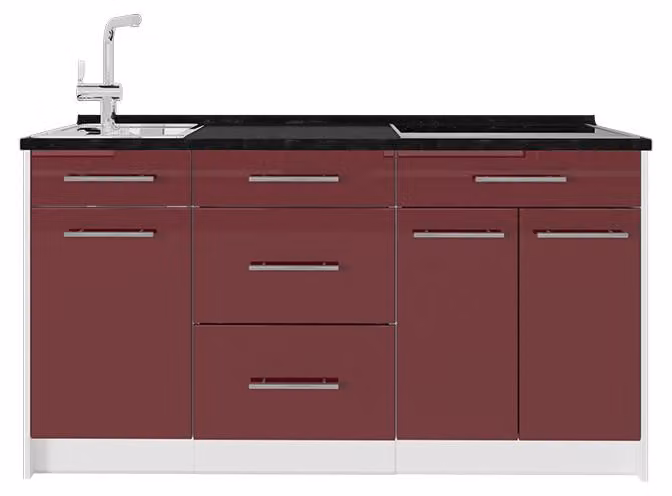 Cucine componibili piccole Vicco Fame-Line Bordeaux lucido/Bianco 150 cm piano di lavoro Antracite, Model 70426