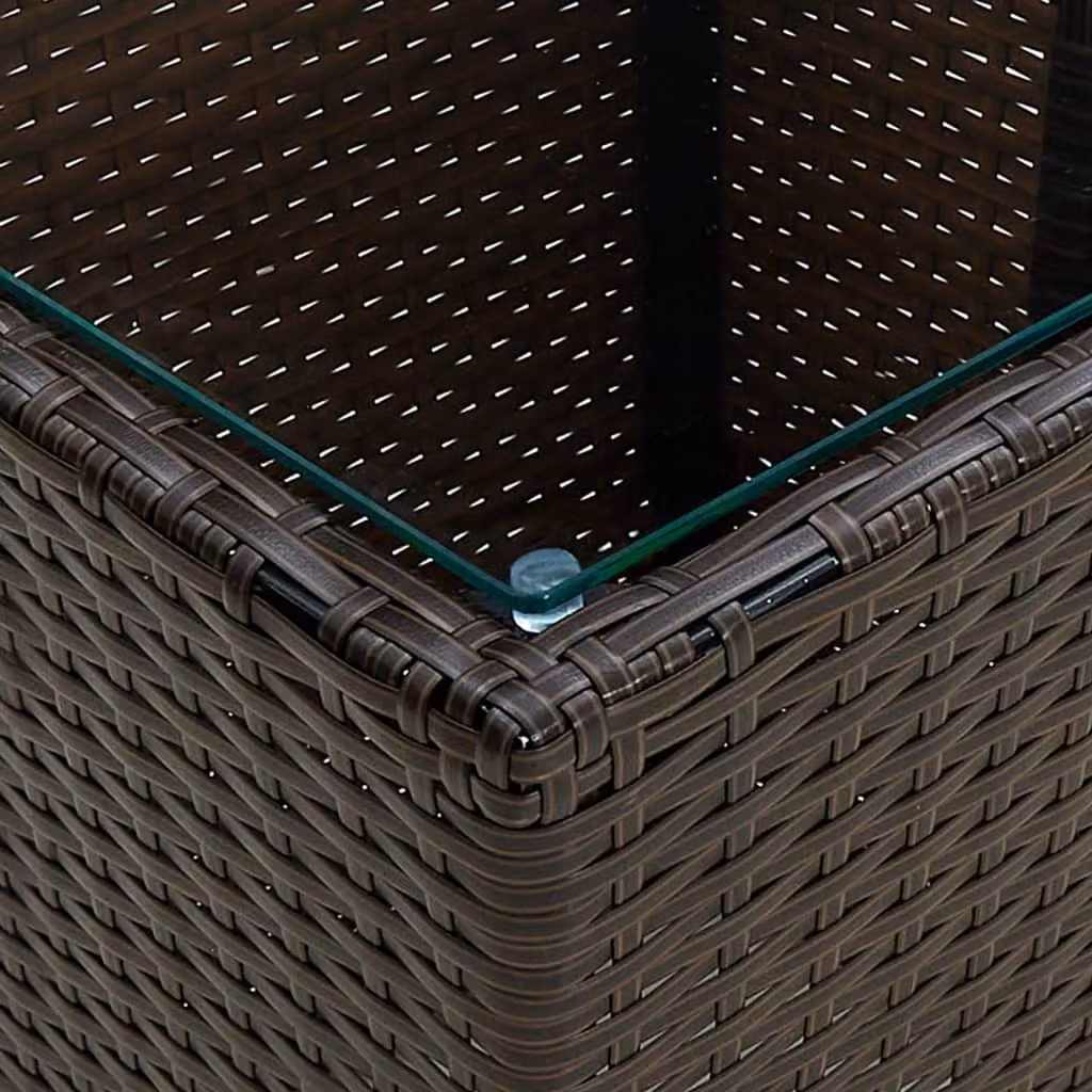 vidaXL Tavolino marrone 41,5x41,5x44 cm in poly rattan e vetro temperato