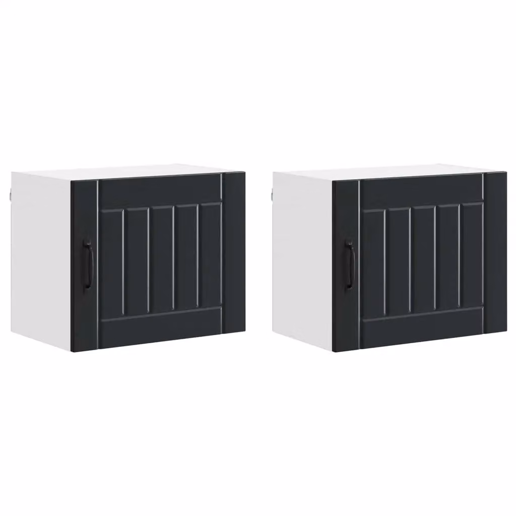 Set di 2 pensili da cucina vidaXL neri con ante scorrevoli in legno, L/P/H: 50 x 31 x 40 cm – 2