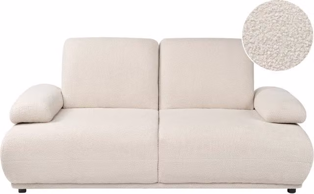 Divano a 2 posti Rivestimento bouclé bianco sporco Schienale e braccioli regolabili Gambe in legno Soggiorno Moderno