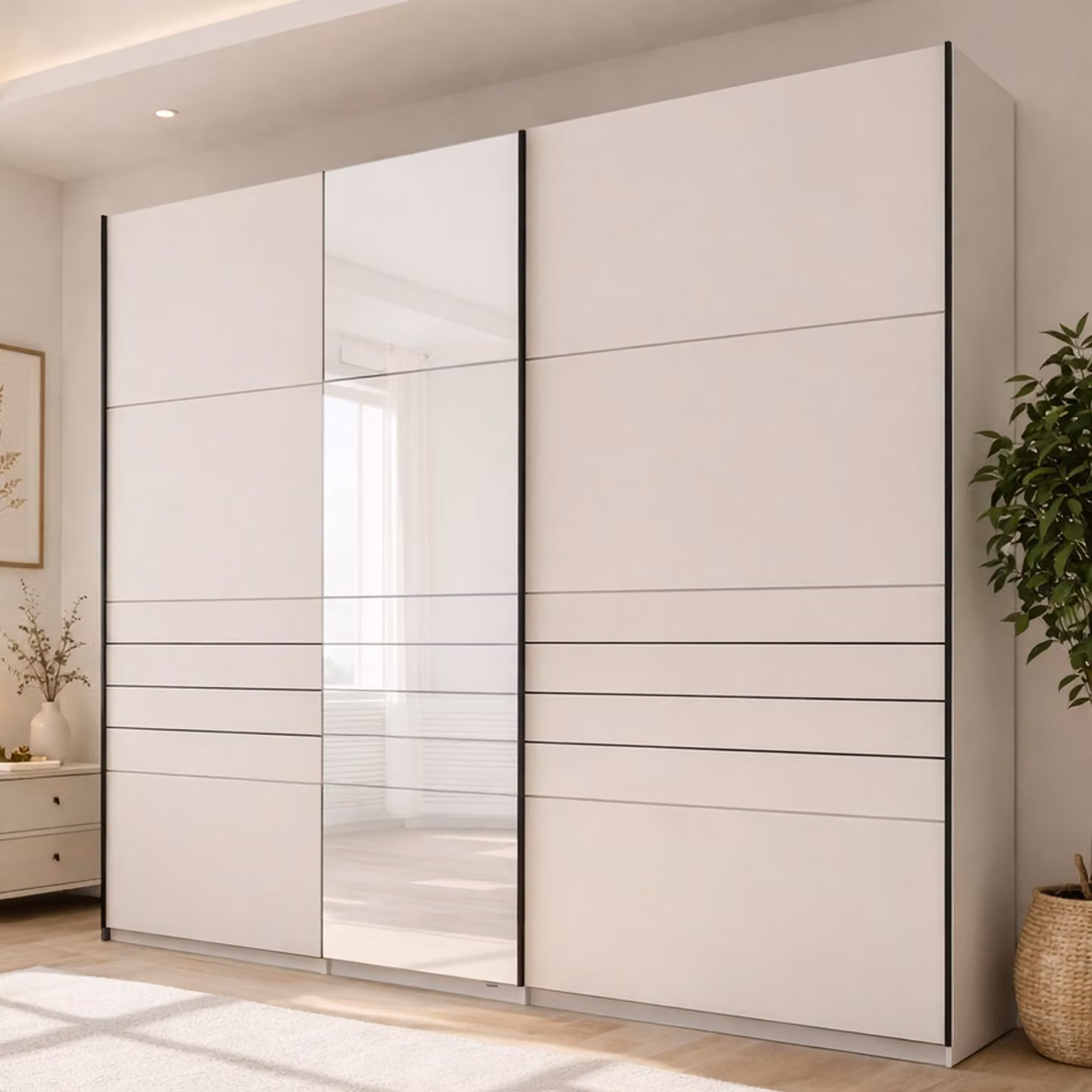 Dmora Guardaroba Grande Peio 245x218h cm Bianco Crema, Appendiabiti 2 Ripiani